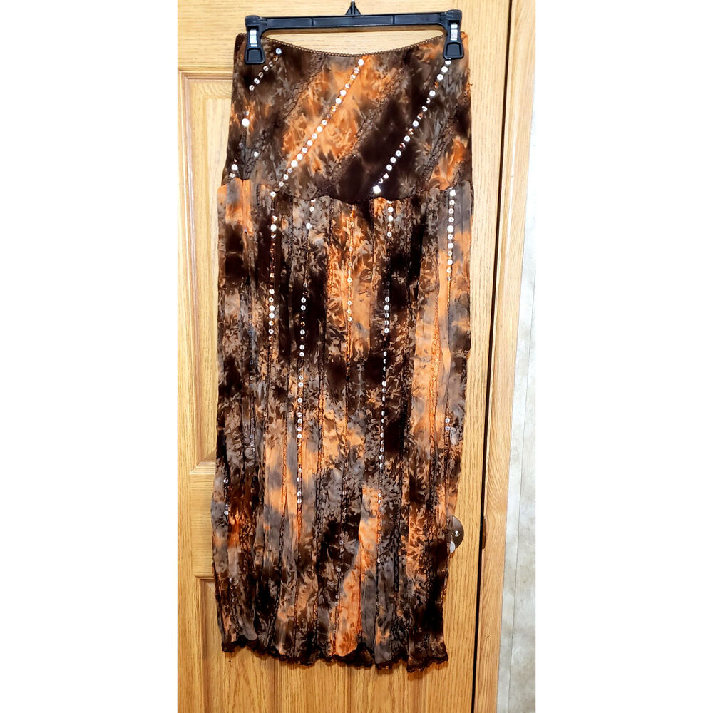 Anthropology beau bois size s/m brown boho maxi skirt